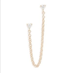 EF COLLECTION 14K YELLOW GOLD SINGLE DOUBLE DIAMOND CHAIN STUD